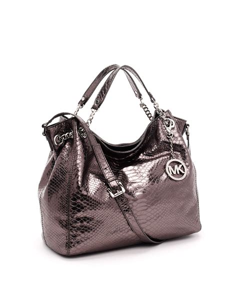 michael kors metallic purse id chain tote gunmetal|Michael Kors jet set chain.